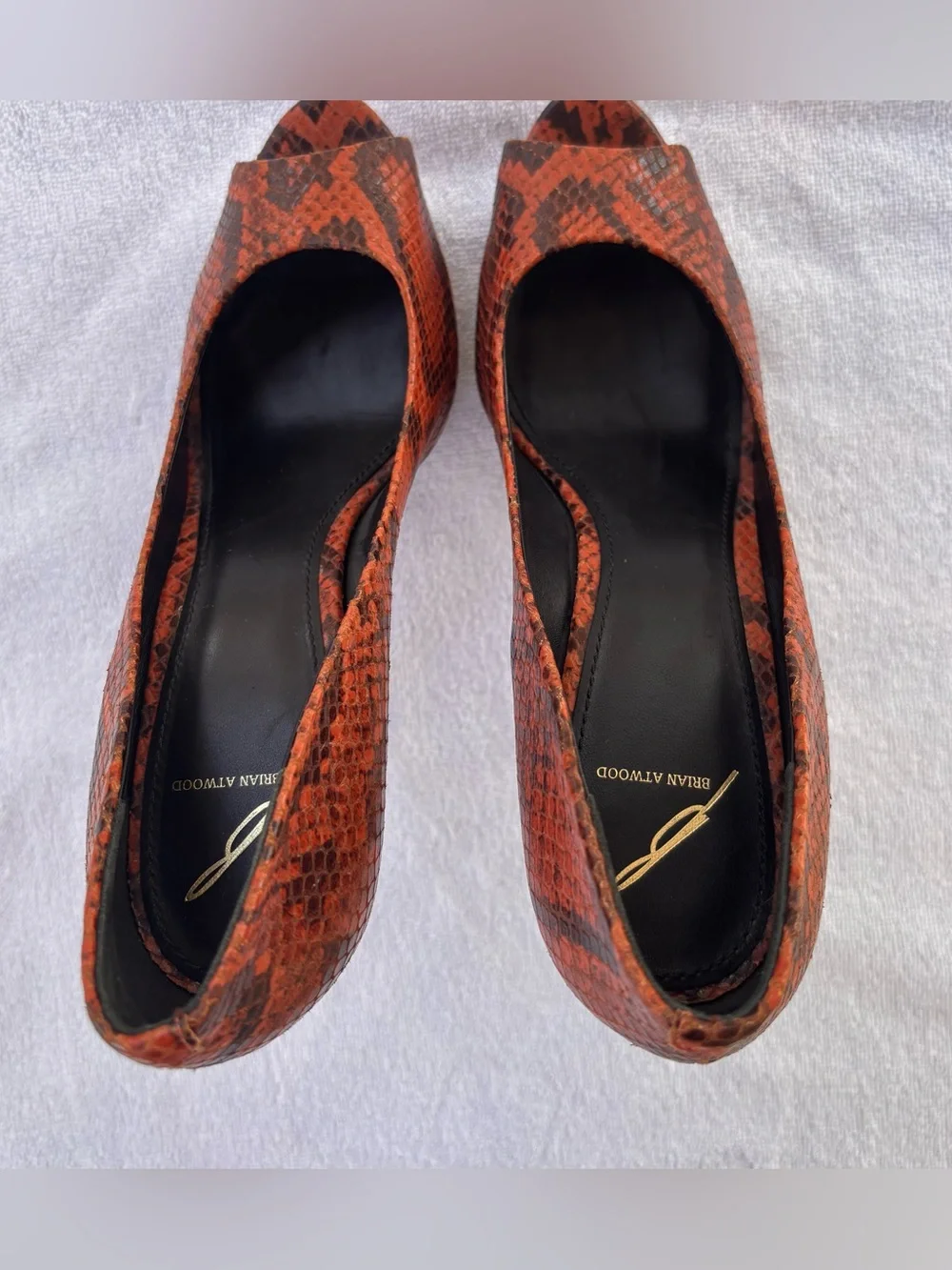 Brian Atwood Snakeskin Platform Stelitto Hells Size 9.5 Y2K Retro Glam